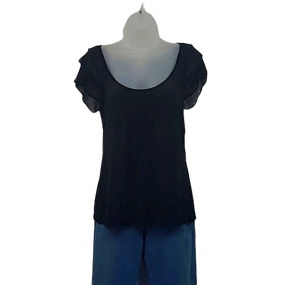 Ann Taylor Loft Lace Ruffle Top Cap Sleeve Buttons Ruching Dressy Casual Blouse - Picture 1 of 17